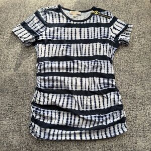 Michael Kors Navy White Tie Dye Gold Logo Zip Tee - Cotton